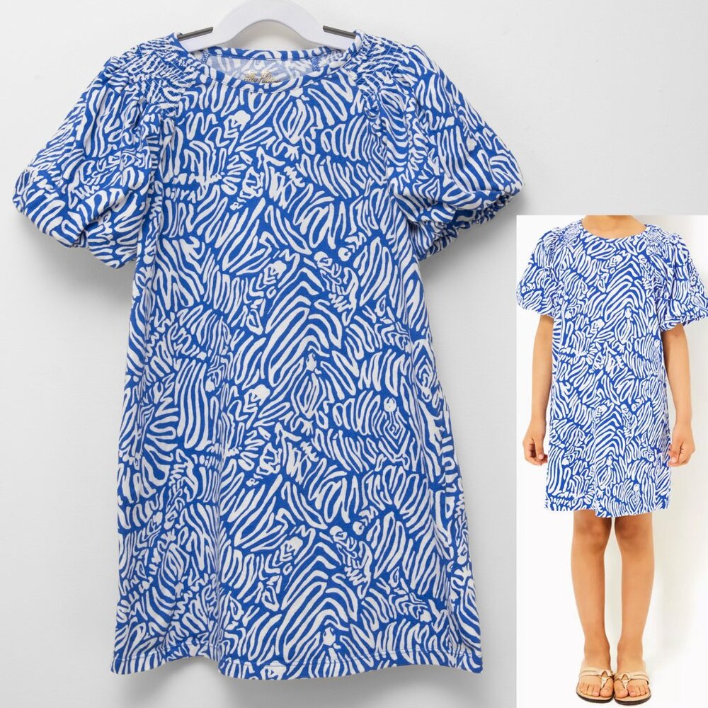 Lilly Pulitzer Mini Rosen Dress Short Sleeve Martinique Blue Zee Bebe Sz Medium